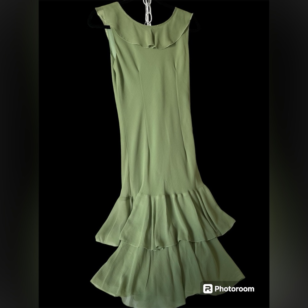 Vintage Sharon Max Dress size medium in a muted chartreuse green feminine Lacey